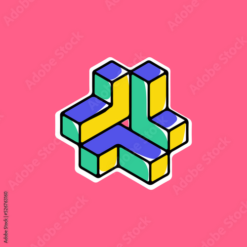 Impossible triangle vector shape. Modern handwritten 3d logo with paint shift.