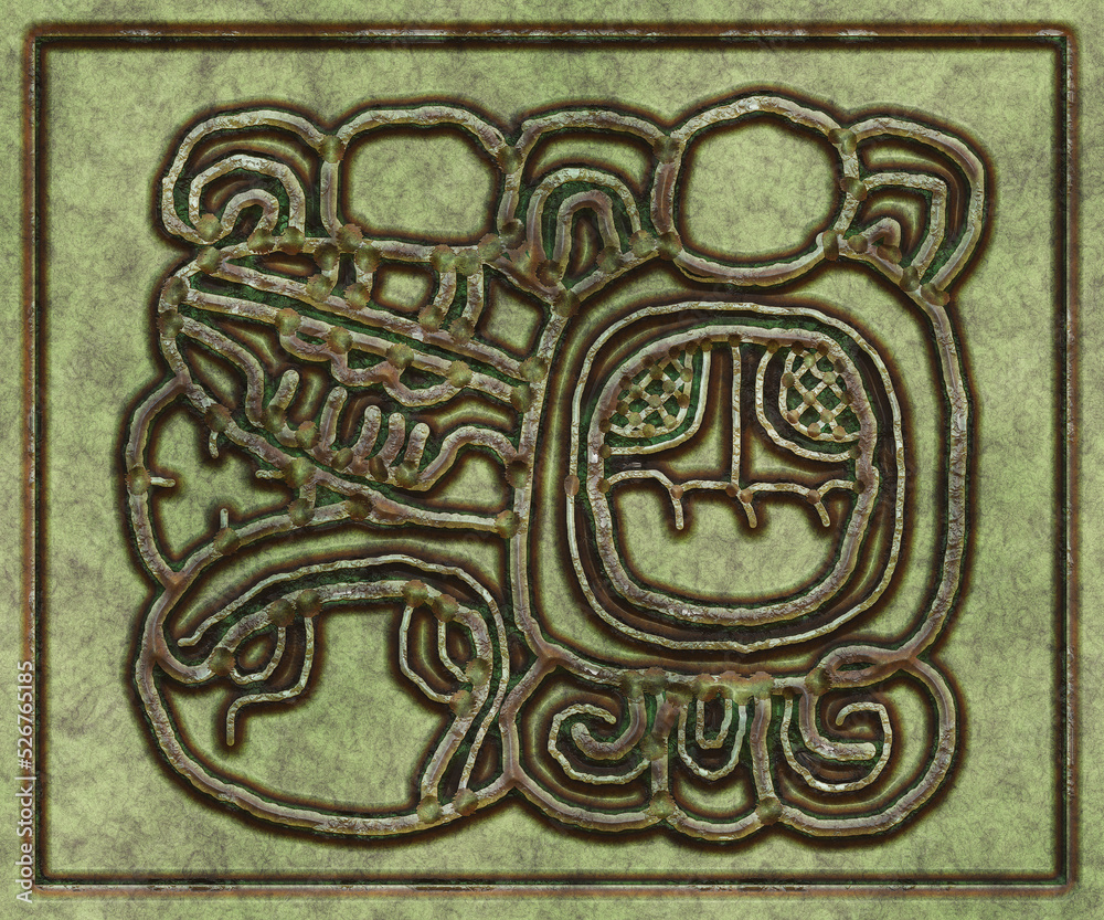 Glyphs- symbol hieroglyphic mayan. Coinage on metal- 3d illustration