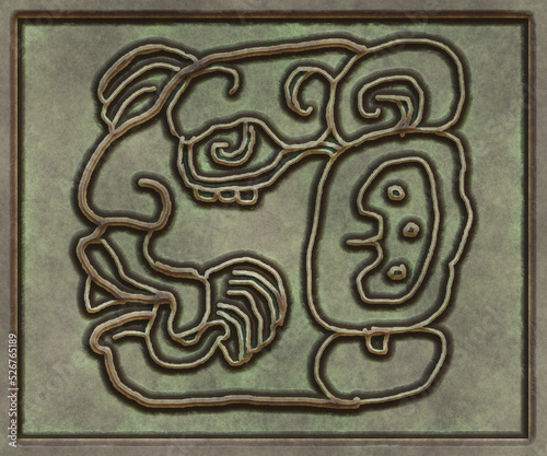 Glyphs- symbol hieroglyphic mayan. Coinage on metal- 3d illustration