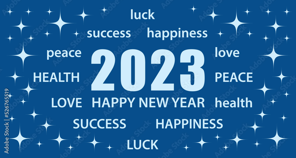 Fototapeta premium 2023 Happy New Year. Blue greeting card with best wishes. Vector illustration banner II.