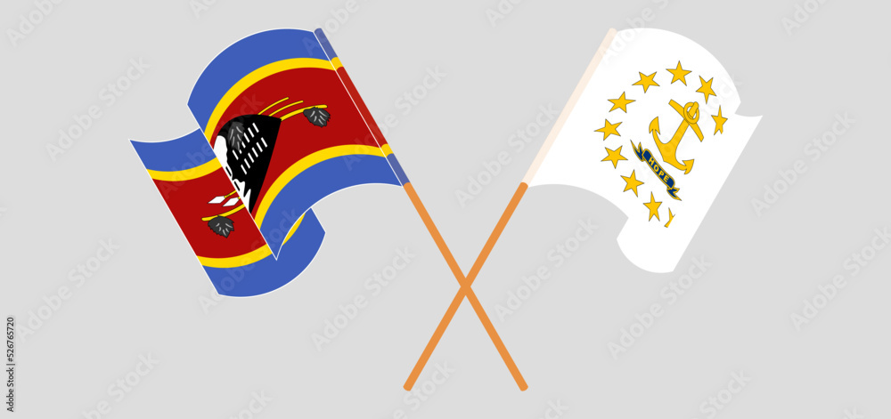 Crossed and waving flags of Eswatini and the State of Rhode Island Crossed and waving flags of Eswatini and the State of Rhode Island