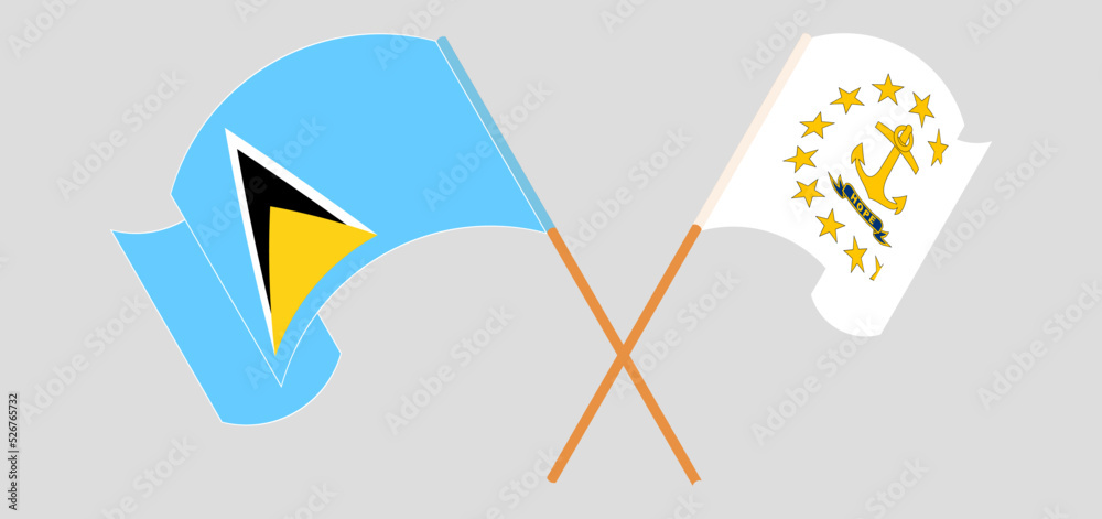 Crossed and waving flags of Lesotho and the State of Rhode Island Crossed and waving flags of Lesotho and the State of Rhode Island