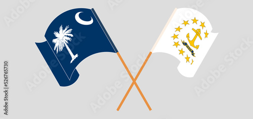 Crossed and waving flags of The State of South Carolina and the State of Rhode Island