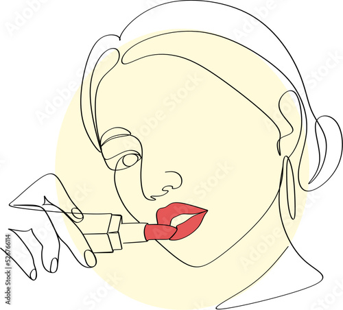 Woman with Lipstick Continuous One Line Drawing. Style Template with Abstract Female Face and Lipstick. Modern Minimalist Simple Linear Style. Beauty Fashion Design. Raster copy