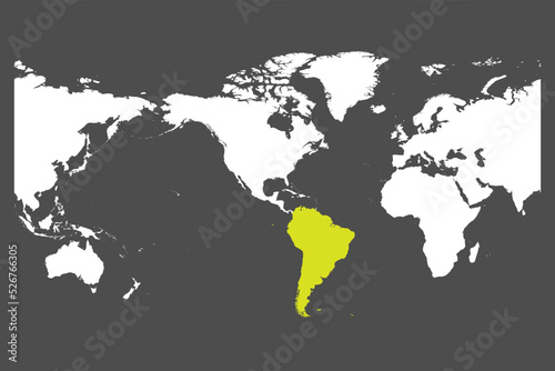 South America continent green marked in World map