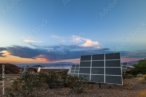 Photography Solar panel by the Lake Mead near Las Vegas