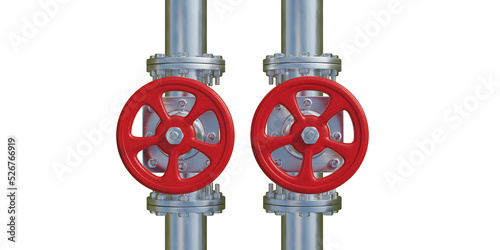 Industrial pipeline and valve with red wheel, transparent background. PNG