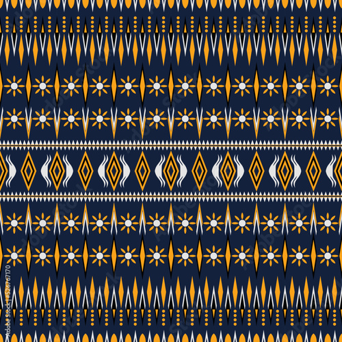 Ikat geometric folklore ornament. Tribal ethnic vector texture. Seamless striped pattern in Aztec style. Figure tribal embroidery. Indian, Scandinavian, Gypsy, Mexican, folk pattern