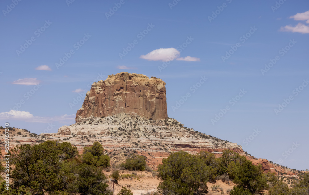 Desert Rocky Mountain American Landscape. Sunny Blue Sky Day. Arizona, United States. Nature Background