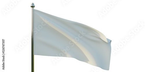 Blank empty white flag on a pole waving, transparent background, PNG