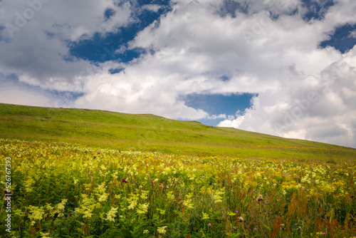 Summer views in the Bieszczady Mountains - views of the mountain ranges and lakes.