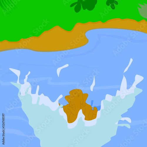 Happy Ganesh Chaturthi, vector of immersion of Lord Ganesh idol at the water pond, eco-friendly concept,Ganesh visarjan at the last day of festival.	 photo