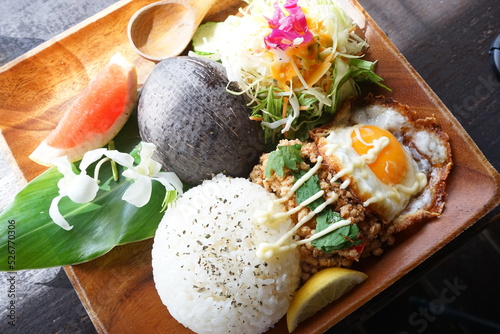 Asian Food, Gapao Rice, Stir-fried Minced Pork with Basil - アジア 料理 ガパオライス photo