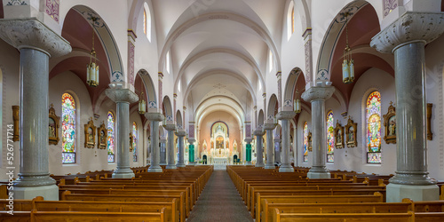 Interior and nave of the historic Basilica of St. Fidelis, commonly known as the Cathedral of the Plains, in Victoria, Kansas photo