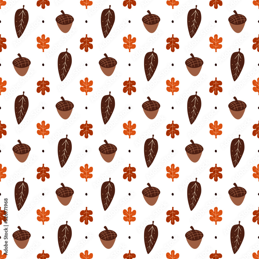 Seamless pattern with autumn leaves and acorns. Seamless pattern with autumn leaves and acorns.