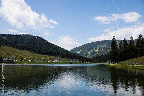 Fototapeta Naklejka Na Ścianę i Meble -  Austria, Almenland Teichalmsee. Beautiful lake in the mountains, summer in Austria.