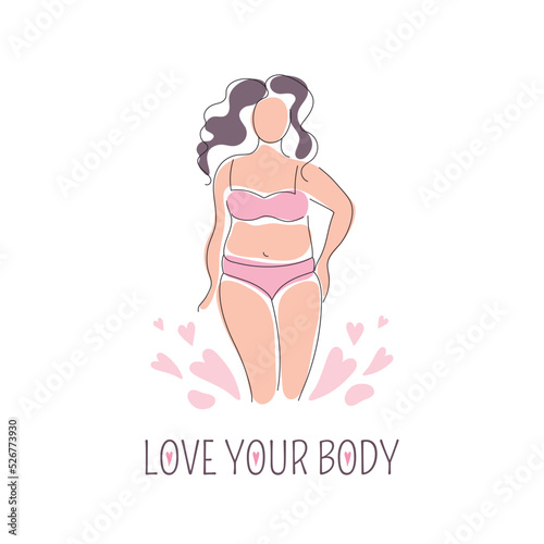 Beautiful curvy woman body line art illustration. Line Art. Woman in lingerie. Minimalistic linear female figure. Abstract modern trendy design concept. A simple body-positive elegant poster.