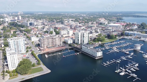 Kingston Ontario Core downtown from water aerial shot photo