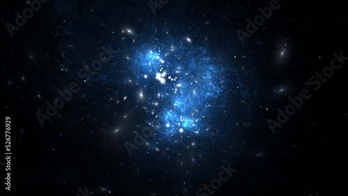 Distant space  billions of stars  planets and galaxies in the universe. The light of distant stars in deep space  a journey through the universe. 3d render