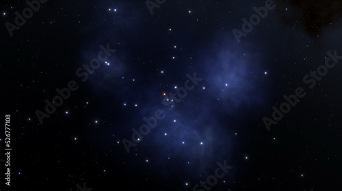 Distant space, billions of stars, planets and galaxies in the universe. The light of distant stars in deep space, a journey through the universe. 3d render