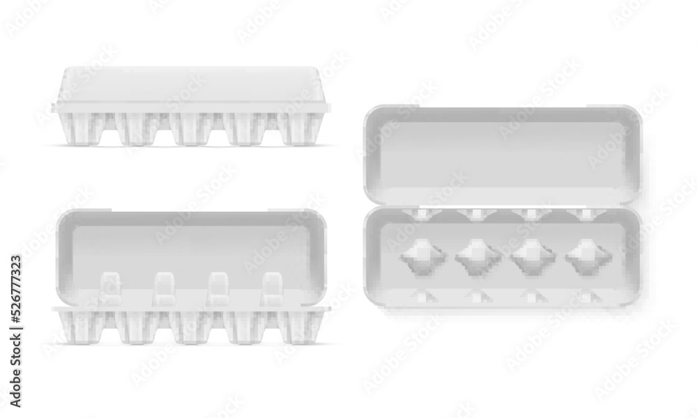 Empty egg open and closed carton side top view set realistic vector illustration Empty egg open and closed carton side top view set realistic vector illustration