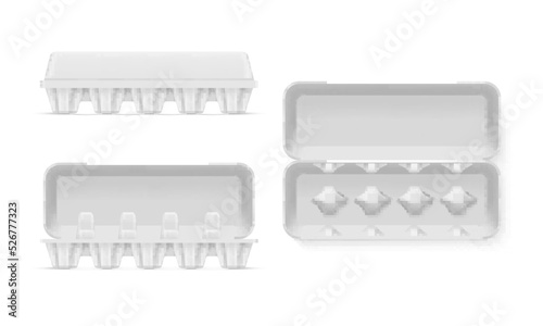 Empty egg open and closed carton side top view set realistic vector illustration