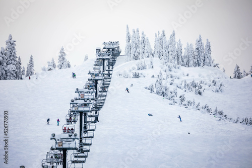 Chairlifts in the snow for the ski season in USA.