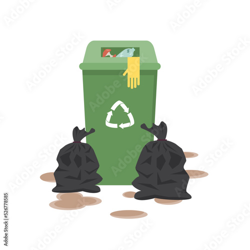 Garbage containers and bin bags full of trash.Vector illustration.