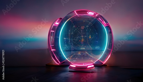 Open portal to alien spaceship cockpit in surreal dimension