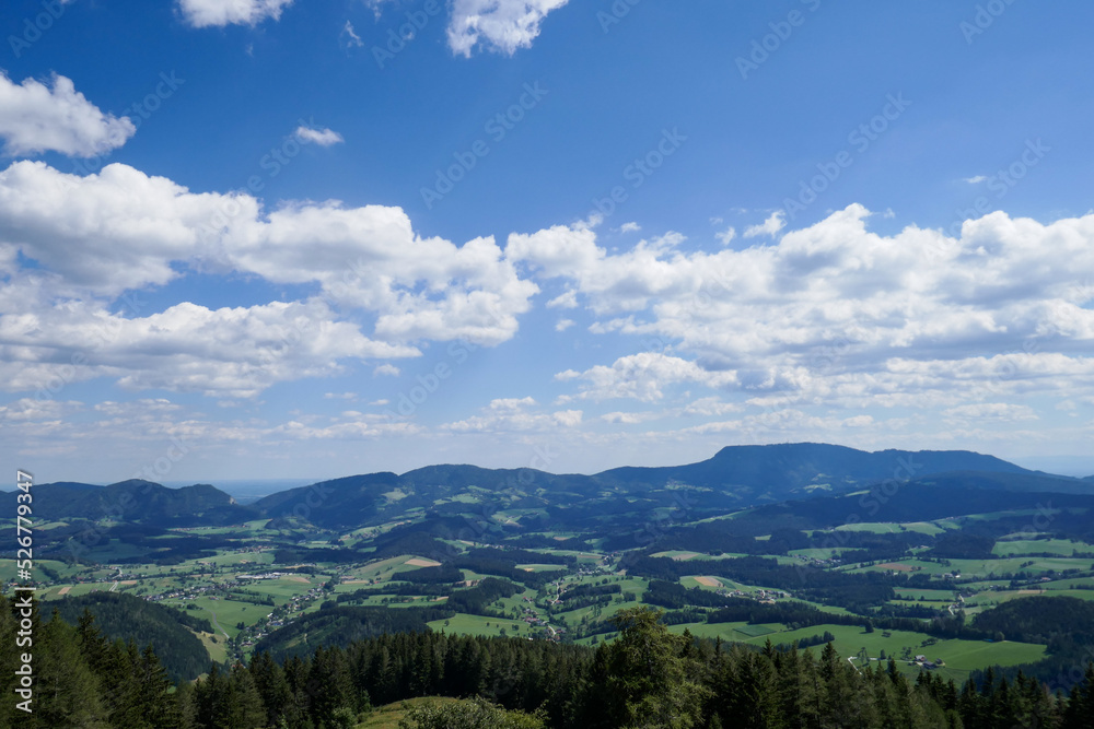 Austria, Fladnitz an der Teichalm. Beautiful mountains and fields, summer in Austria. Tourism and hiking in Styria.