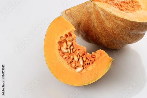 Yellow Pumpkin or Labu Kuning or Waluh (Cucurbita moschata Durch) Slices Isolated on White photo