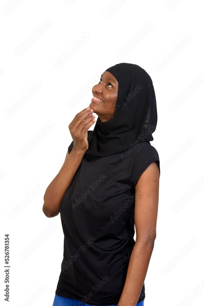 woman thinking on white background woman thinking on white background