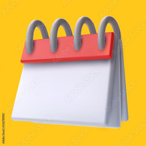 3d cartoon calendar in realistic minimal plastic style isolated on color background. Design element for event, planning, reminder. Modern vector illustration.