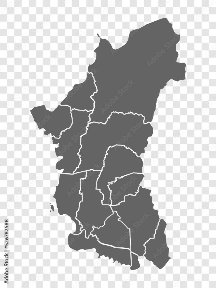 Blank map State Perak of Malaysia. High quality map Perak with municipalities on transparent background for your web site design, logo, app, UI.  Malaysia.  EPS10. 