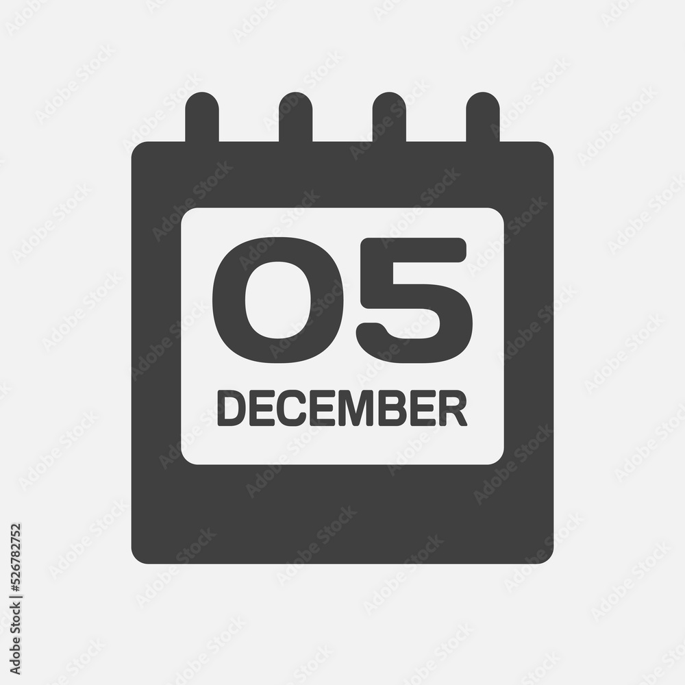 Icon day date 5 December, template calendar page Icon day date 5 December, template calendar page