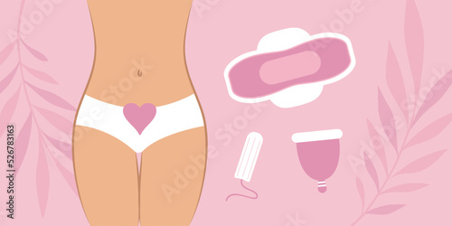 set of female hygiene products menstruation woman body