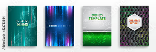 Technology background design, booklet, leaflet, annual report layout. Science cover design for business presentation. Hi-tech brochure flyer template. Abstract futuristic design concept.