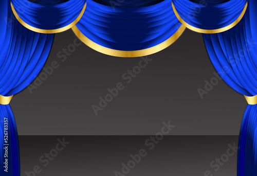 blue stage curtains with spotlight