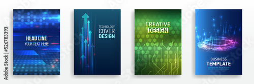 Hi-tech brochure flyer template. Abstract futuristic design concept. Technology background design, booklet, leaflet, annual report layout. Science cover design for business presentation.