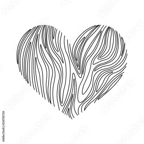 Monochrome illustration of abstract heart in sketch style. Hand drawings in art ink style. Black and white graphics.
