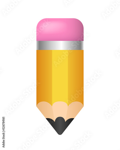Yellow pencil with eraser. Vector clipart isolated on white background.