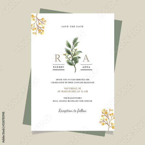 Wedding card with green flower rose and leaves. Wedding ornament concept. Floral poster invitation. Vector decorative greeting card or invitation design background