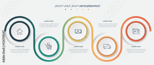 Business Infographic template in 5 circle design with color lines design