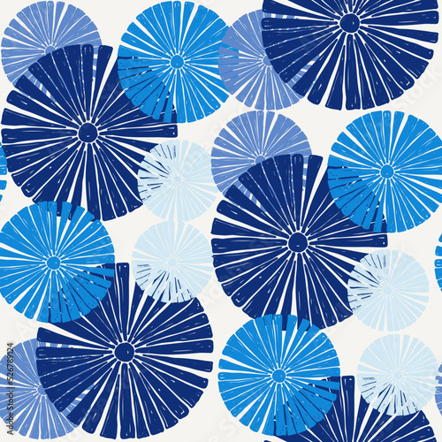 Seamless pattern with block printed fabric. Hand drawn vector. Patterns for decoration. Indigo blue tone.