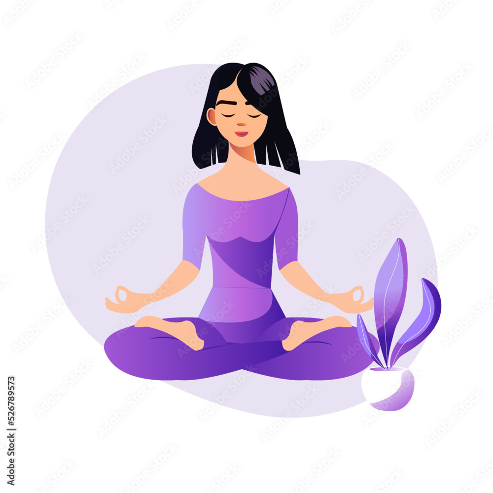 Meditating woman semi flat color vector character set. Sitting figure. Full body person on white. Calm lady isolated modern cartoon style illustration for graphic design and animation pack