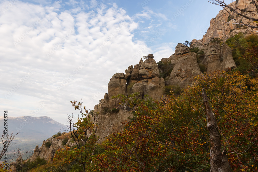 Demerdzhi mountain range. View of the rocks from below