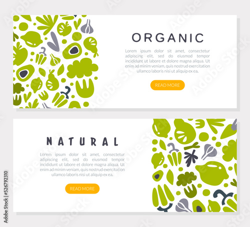Organic Farm Food Landing Page with Hand Drawn Green Eco Crop Vector Template