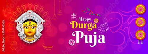 illustration of goddess durga face happy durga puja navratri cover banner design