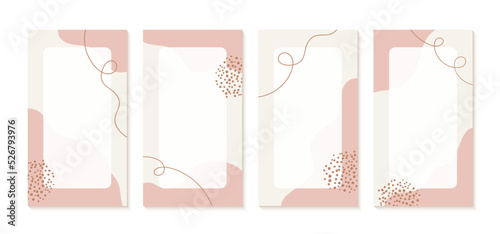 Instagram stories boho style templates with organic shapes and copy space for text. Earth tone neutral abstract hand drawn backgrounds
