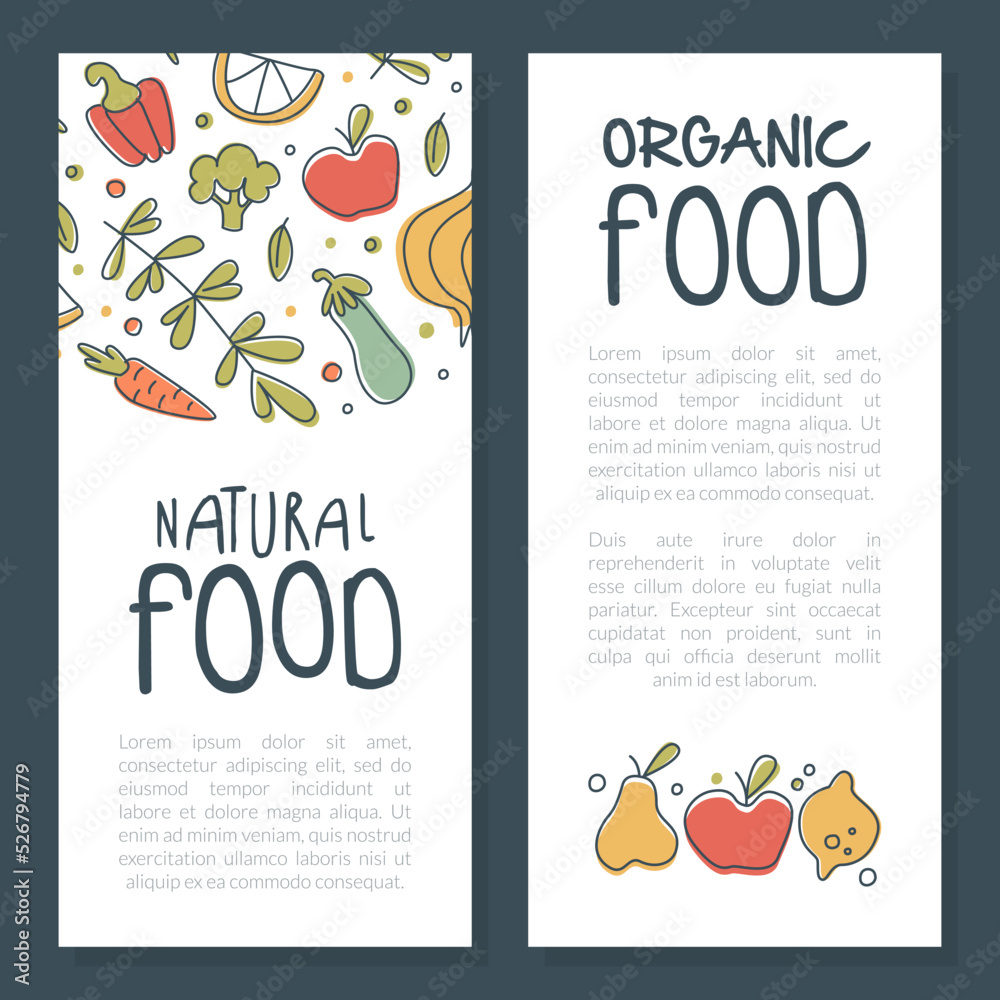 Organic Food Banner with Ripe Fruit and Vegetable Vector Template